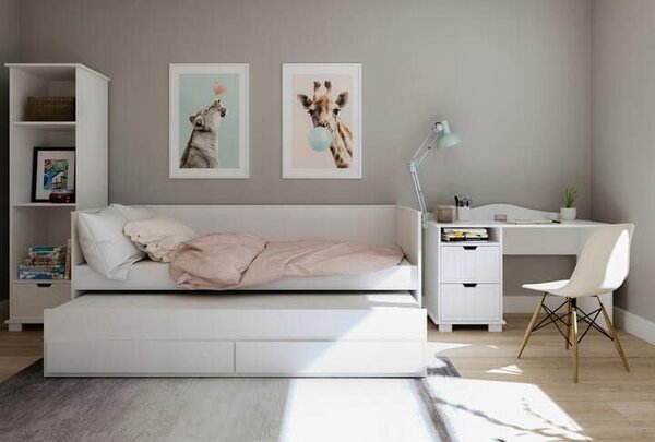 Raj posteli Detská posteľ HOMNES s prístelkou a zásuvkou 200x90 cm biela