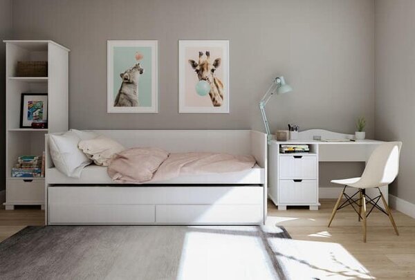 Raj posteli Detská posteľ HOMNES s prístelkou a zásuvkou 200x90 cm biela
