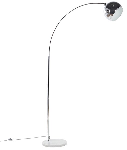 Stojaca lampa strieborná kov 210 cm okrúhle kupolové tienidlo nastaviteľné mramorový podstavec moderný štýl obývačka