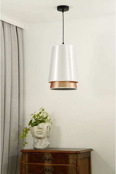 Duolla - Luster na lanku BELL SHINY 1xE27/15W/230V pr. 25 cm biela/medená