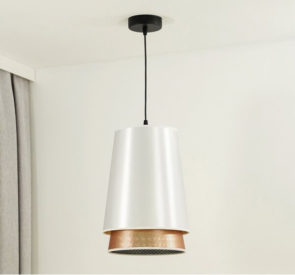 Duolla - Luster na lanku BELL SHINY 1xE27/15W/230V pr. 25 cm biela/medená