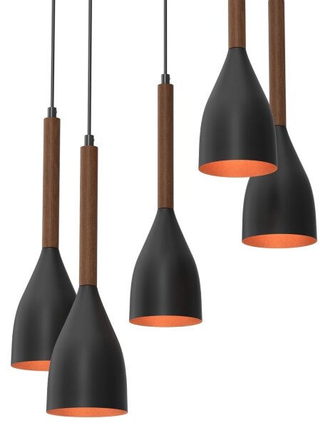 Luster na lanku MUZA 5xE27/15W/230V čierna/hnedá/medená/buk
