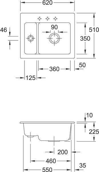 Villeroy & Boch Subway 60 XM - Vstavaný drez 620x510 mm, Graphite CeramicPlus 678000i4