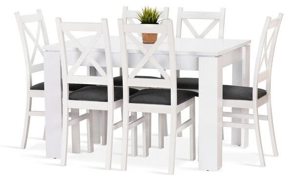 Jedálenská zostava INTER stôl 120x80 + 6 stoličiek biela
