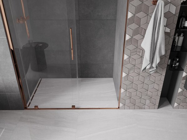 Mexen Velar, posuvné dvere do otvoru 130x200 cm, 8mm číre sklo, ružové zlato, 871-130-000-01-60