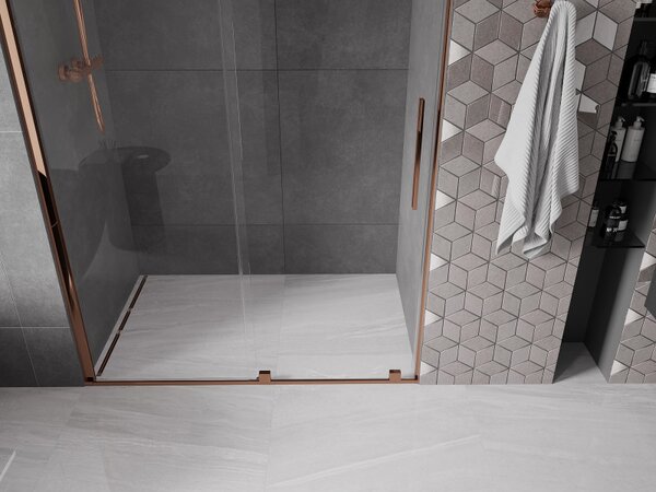 Mexen Velar, posuvné dvere do otvoru 130x200 cm, 8mm číre sklo, ružové zlato, 871-130-000-01-60