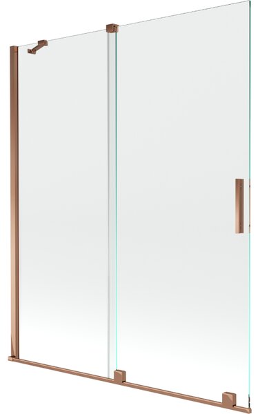 Mexen Velar, 2-krídlová posuvná vaňová zástena 140 x 150 cm, 8mm číre sklo, ružové zlato, 896-140-000-01-60