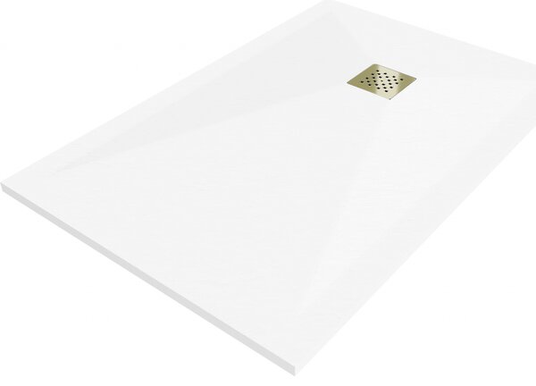 Mexen Stone+, obdĺžniková vanička z minerálneho kompozitu 80 x 70 cm, biela, zlatá lesklá krytka, 44107080-G
