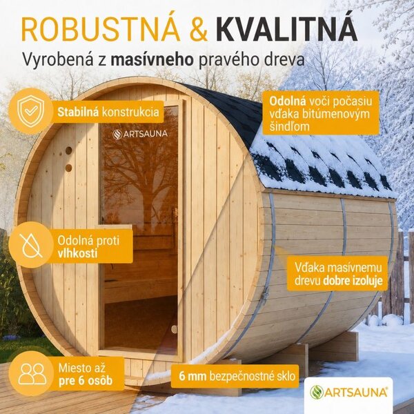 Fínska sudová sauna Ø 190 cm – vonkajšia, z masívu, 220 cm
