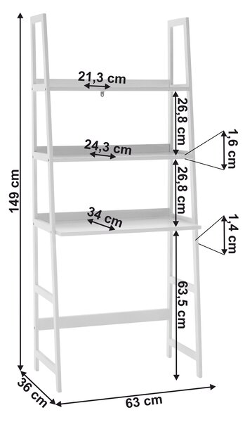 KONDELA Viacúčelový regál s 3 policami, biela, REON TYP 4