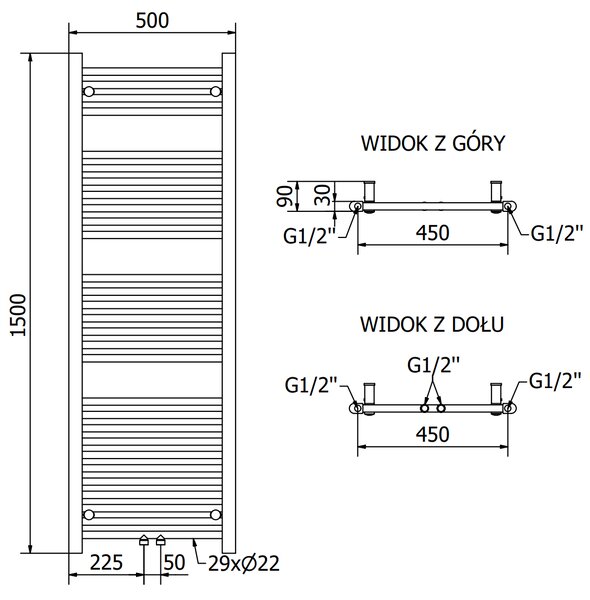 Mexen Mars, elektrické vykurovacie teleso 1500 x 500 mm, 600 W, zlatá lesklá, W110-1500-500-2600-50