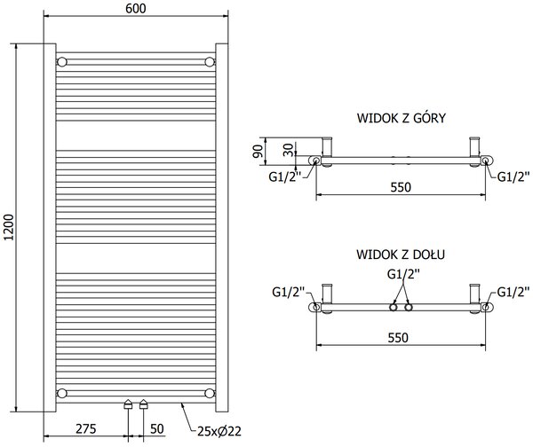 Mexen Mars, elektrické vykurovacie teleso 1200 x 600 mm, 600 W, zlatá lesklá, W110-1200-600-2600-50
