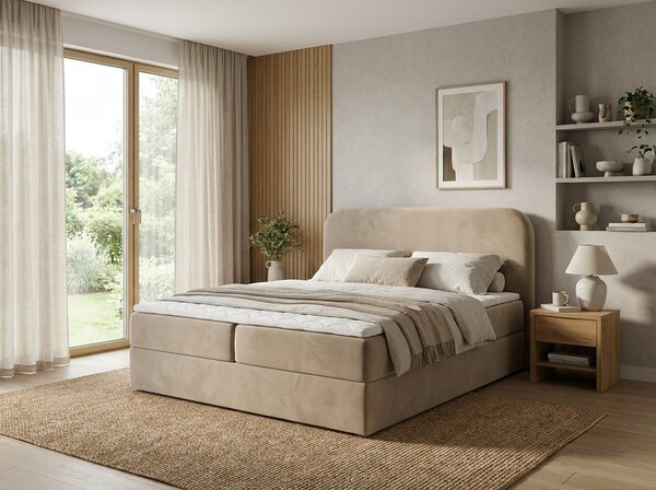 Čalúnená posteľ boxspring FORENA 140x200 cm béžová Matrac: Bonell pružinová matrac
