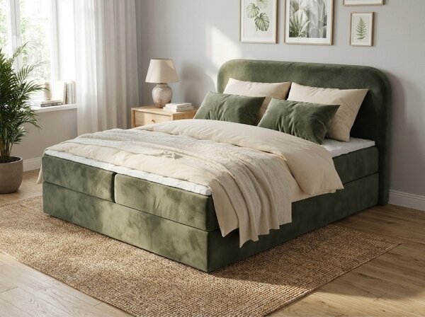 Čalúnená posteľ boxspring FORENA 140x200 cm tmavozelená Matrac: Bonell pružinová matrac