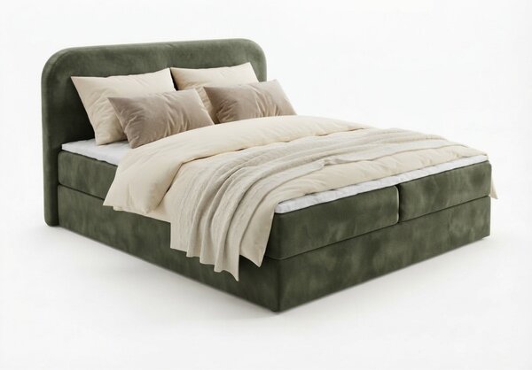 Čalúnená posteľ boxspring FORENA 140x200 cm tmavozelená Matrac: Bonell pružinová matrac