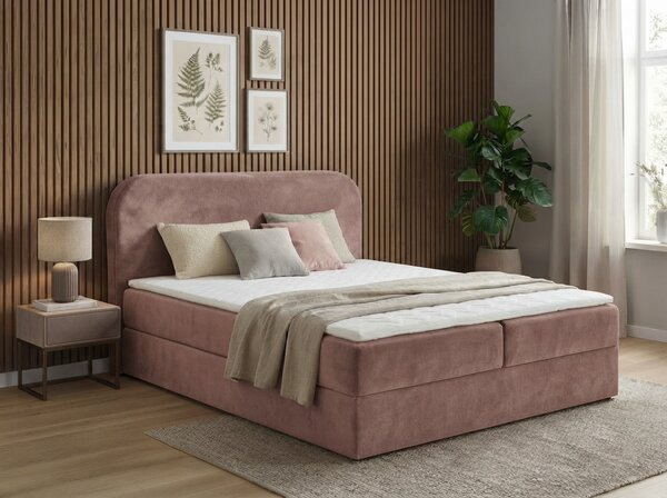 Čalúnená posteľ boxspring FORENA 140x200 cm staroružová Matrac: Bonell pružinová matrac