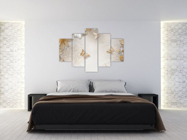 Obraz - Kvety s motýlikmi (150x105 cm)
