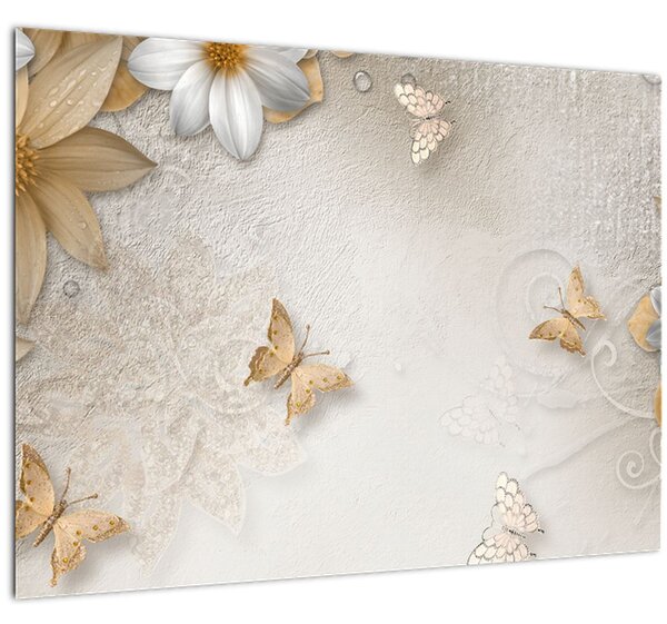 Obraz - Kvety s motýlikmi (70x50 cm)