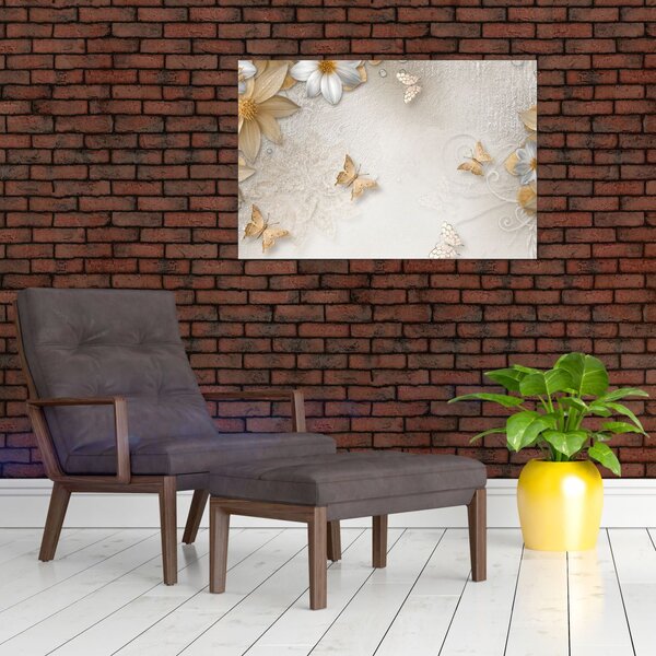 Obraz - Kvety s motýlikmi (90x60 cm)