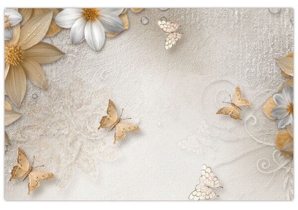 Obraz - Kvety s motýlikmi (90x60 cm)