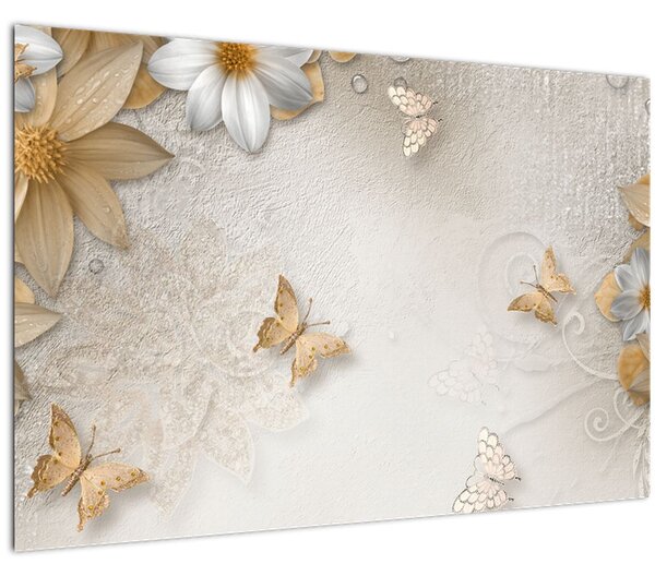 Obraz - Kvety s motýlikmi (90x60 cm)