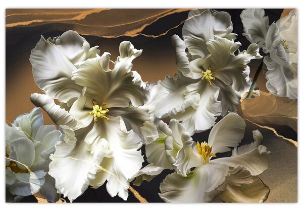 Obraz - Kvety orchideí na mramorovom pozadí (90x60 cm)