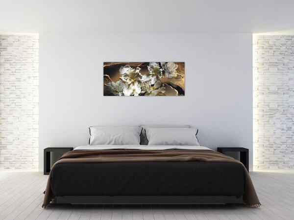 Obraz - Kvety orchideí na mramorovom pozadí (120x50 cm)