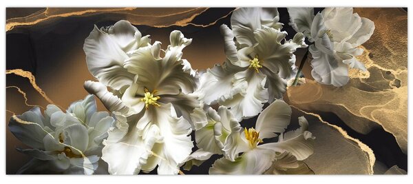 Obraz - Kvety orchideí na mramorovom pozadí (120x50 cm)