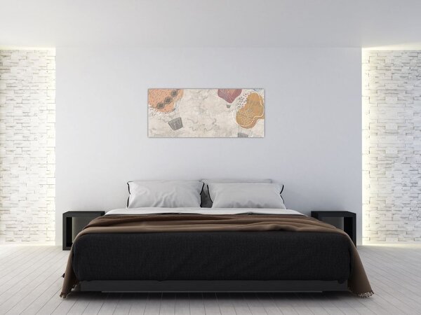 Obraz - Balóny nad mestom, teplé tóny (120x50 cm)