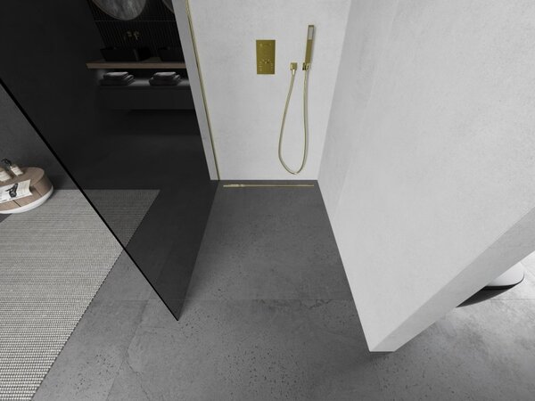 Mexen Kioto L, sprchová zástena Walk-In 110 x 200 cm, 8mm šedé sklo, zlato - 800-110-103-50-40