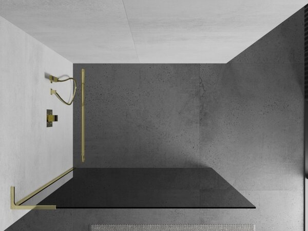 Mexen Kioto L, sprchová zástena Walk-In 110 x 200 cm, 8mm šedé sklo, zlato - 800-110-103-50-40