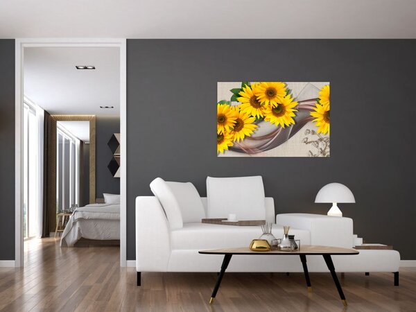 Obraz - Žiariace kvety slnečníc (90x60 cm)