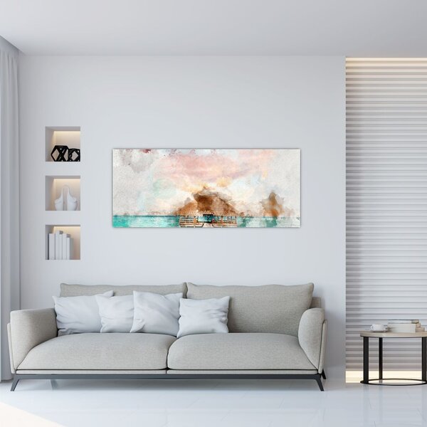 Obraz - Maledivy, drevené mólo (120x50 cm)
