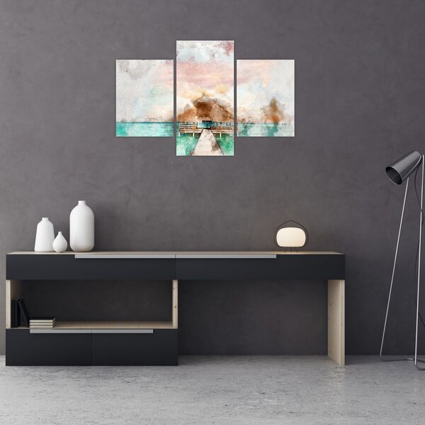 Obraz - Maledivy, drevené mólo (90x60 cm)