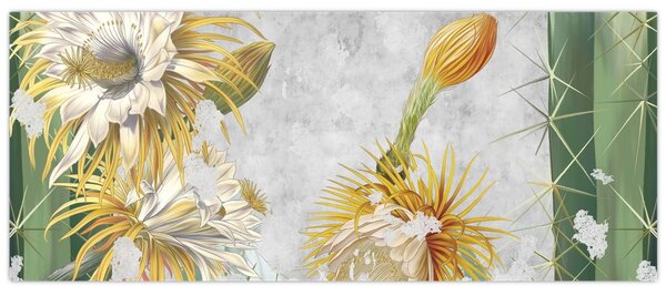 Obraz - Rozkvitnuté kaktusy, vintage (120x50 cm)