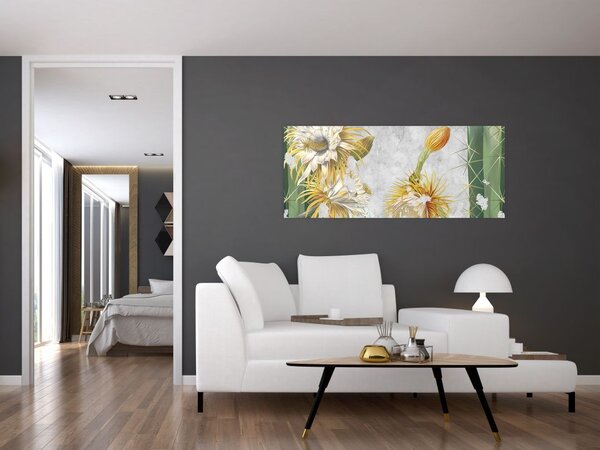 Obraz - Rozkvitnuté kaktusy, vintage (120x50 cm)
