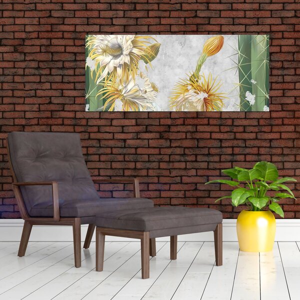 Obraz - Rozkvitnuté kaktusy, vintage (120x50 cm)