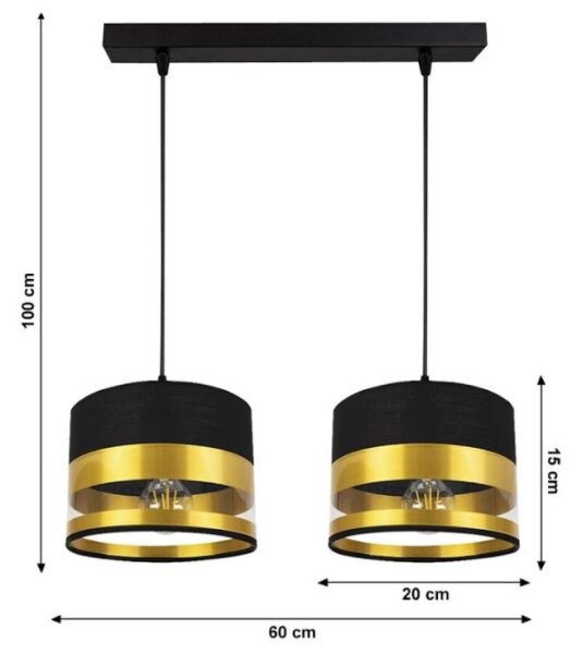 Luster na lanku MILO 2xE27/60W/230V zlatá/čierna