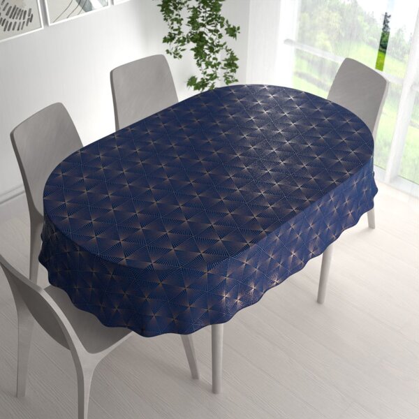 Biante Zamatový oválny obrus Isabela IBL-011 Rose Gold trojuholníky na kráľovsky modrom 60x100 cm