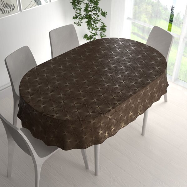 Biante Zamatový oválny obrus Isabela IBL-012 Rose Gold trojuholníky na hnedom 60x100 cm