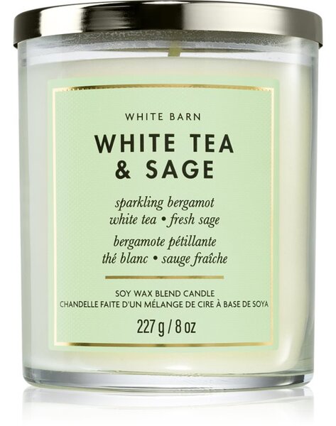 Bath & Body Works White Tea & Sage vonná sviečka 227 g