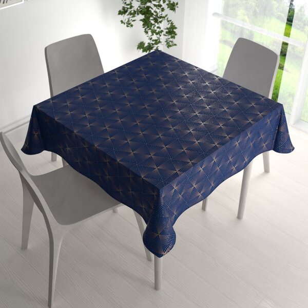 Biante Zamatový štvorcový obrus Isabela IBL-011 Rose Gold trojuholníky na kráľovsky modrom 140x140 cm