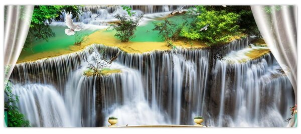 Obraz - Výhľad na kúzelné vodopády (120x50 cm)