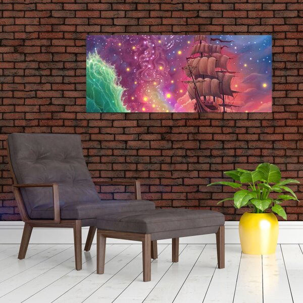 Obraz - Loď s vesmírnou oblohou (120x50 cm)