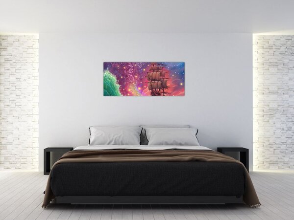 Obraz - Loď s vesmírnou oblohou (120x50 cm)