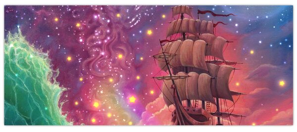 Obraz - Loď s vesmírnou oblohou (120x50 cm)