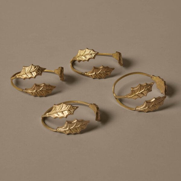 Krúžky na obrúsky Holly Leaf Brass – set 4 ks