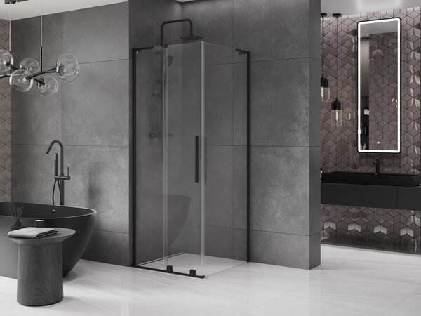 Mexen Velar L, sprchový kút s posuvnými dverami 90 x 90 cm, 8mm číre sklo, čierna matná, 871-090-090-03-70