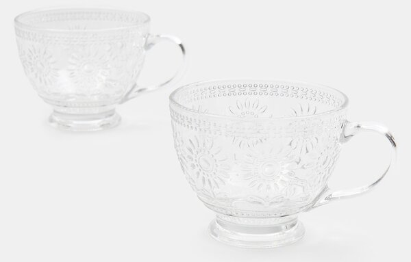 Sinsay - Sklenené šálky s reliéfnym kvetinovým vzorom 2 pack - clear