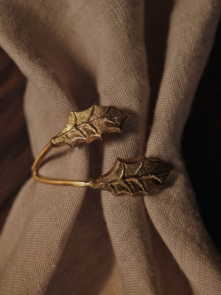 Krúžky na obrúsky Holly Leaf Brass – set 4 ks